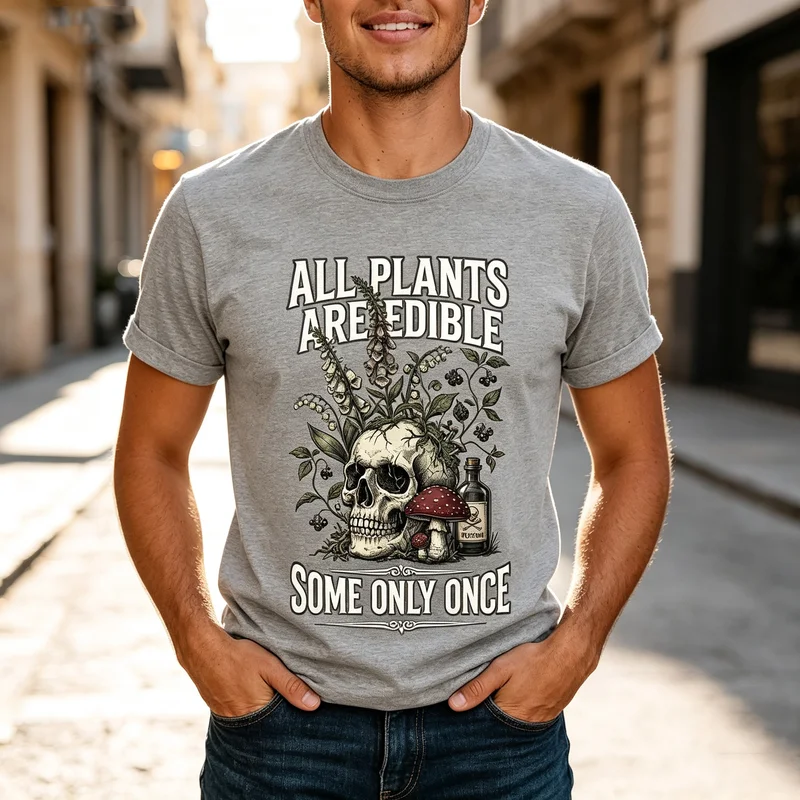 Skull Plants Mushroom Quote Graphic T Shirt Vintage Botanical Art Print Unisex Cotton Crew Neck Top  Oversized Tee Harajuku