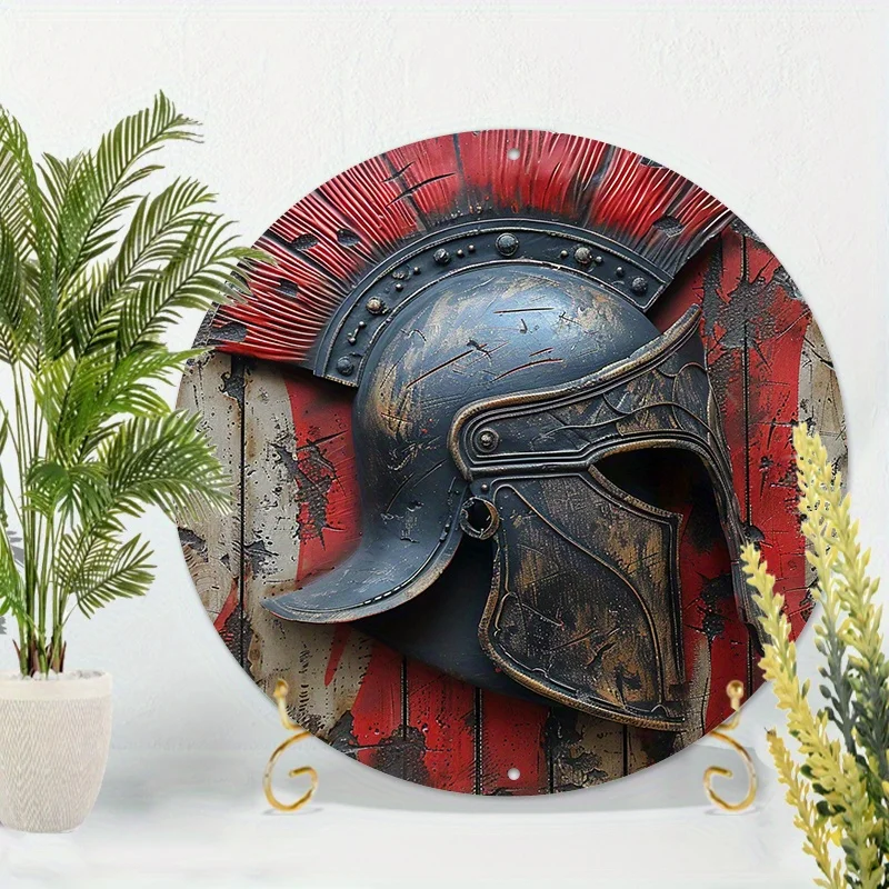 

1pc Spartan Half Face Mask Round Aluminum Sign - 8x8 Inch, 20x20cm, Waterproof & Weather Resistant for Home, Room, Porch,