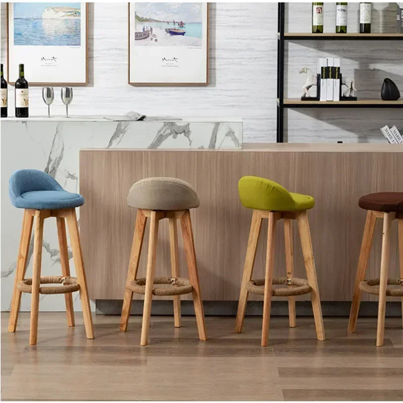 73cm Nordic Bar Chair Solid Wood High Foot Restaurant Seat Rotating Design Counter Stool Stable Load-bearing Kitchen Furniture