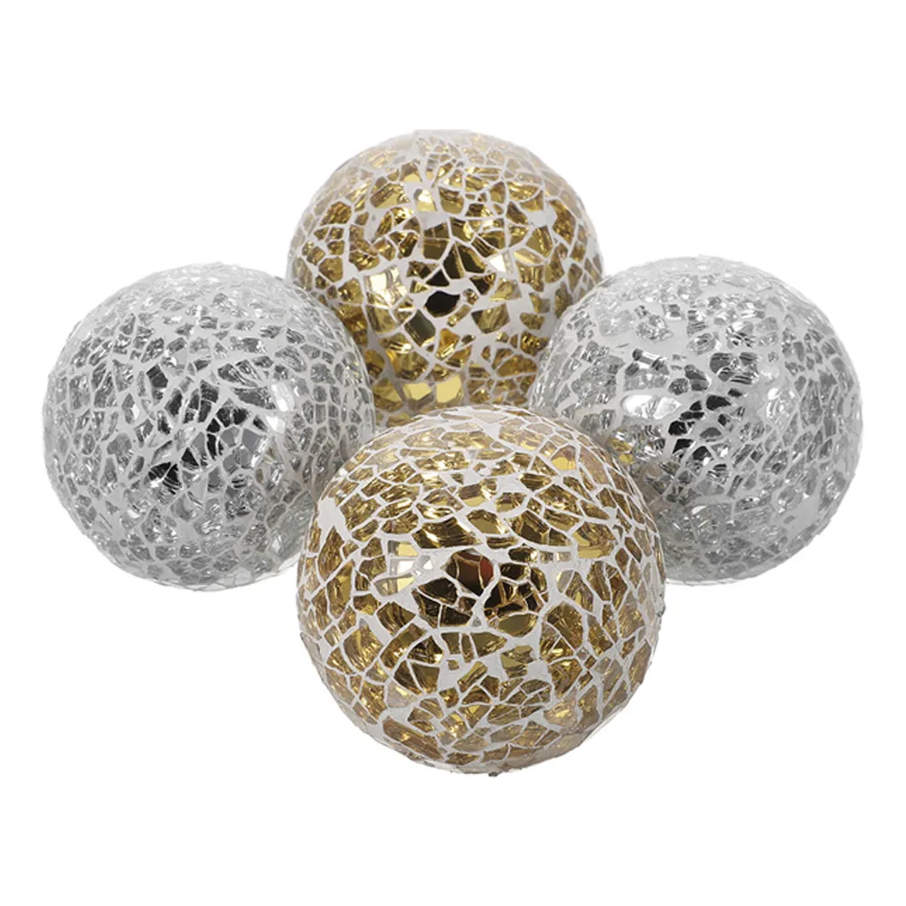 4Pcs Crackle Glass Sphere Balls Mosaic Decorative Glass Balls for Home Decor Living Room Tabletop Ornament Centerpiece