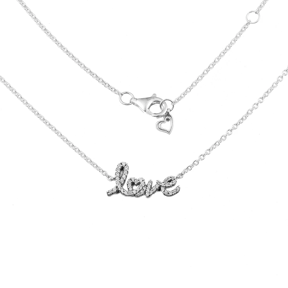 Necklaces Woman Trend 2024 Sparkling Handwritten Love Collier Necklace Sterling Silver Fashion Jewelry Necklaces For Women