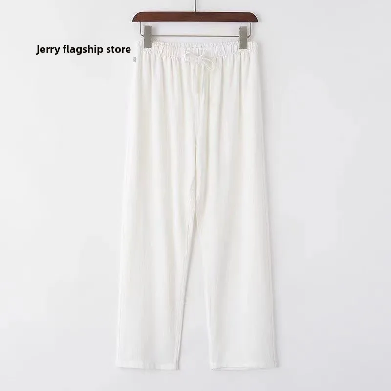 

Summer Thin Men's Linen Casual Pants Loose Straight Cool Feeling Cotton Linen Long Trousers Chinese Sle Youth Casual Pants