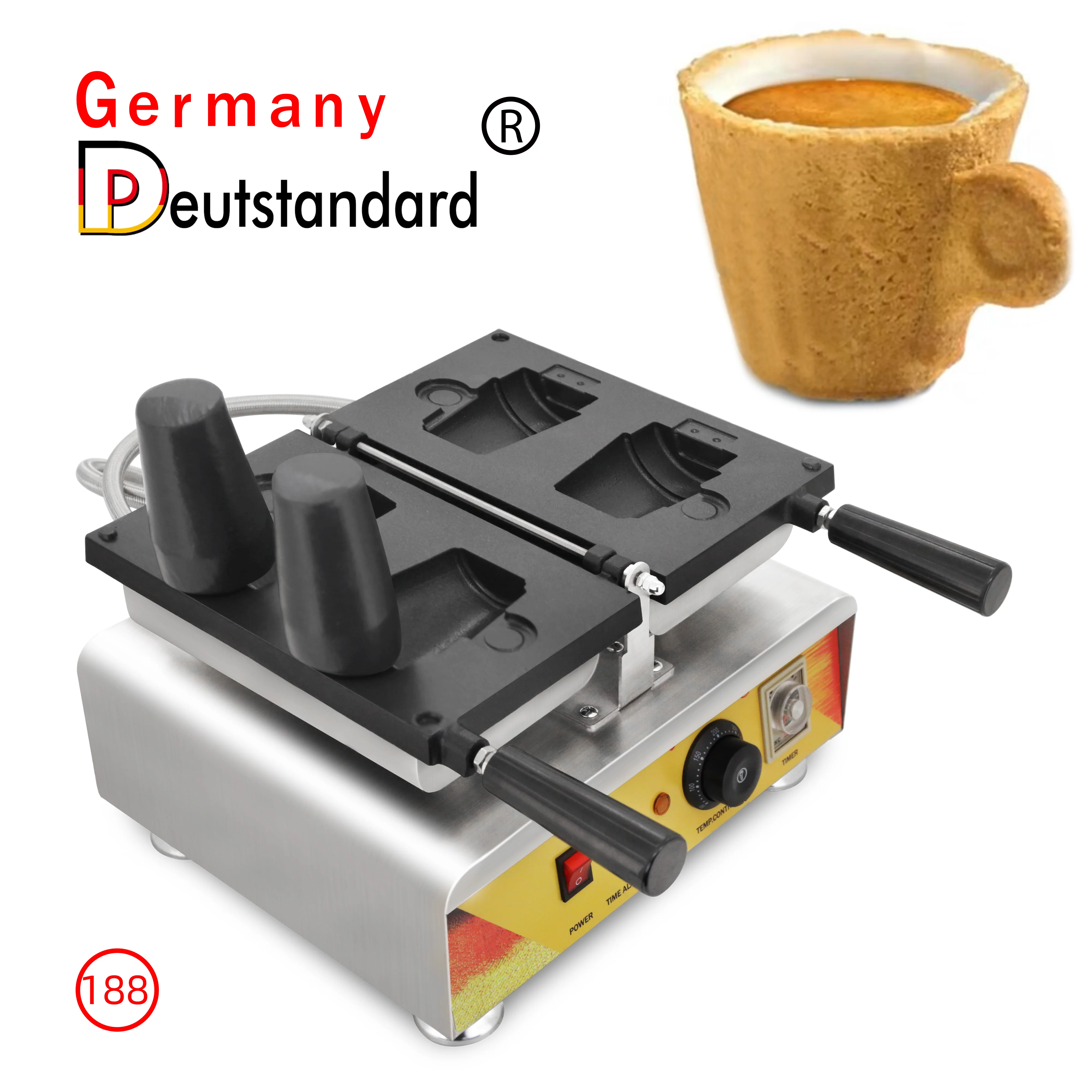Customized Mold Pattern Electric Cake Coffee Cup Waffle Machine with Temperature Control Commercial Coffee Cup Waffle Maker
