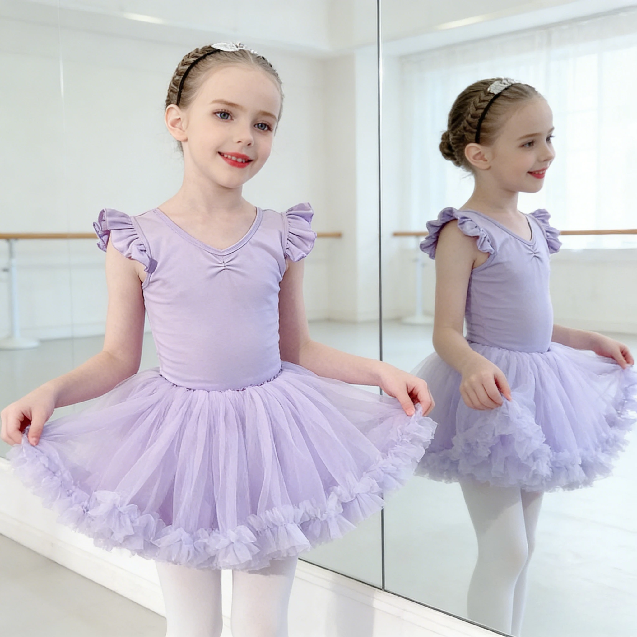 Girls Autumn Dancewear Purple Sleeveless 2Pcs Set  Grading Exam Chinese Dance Toddler Ballet Leotard Skirt Outfit