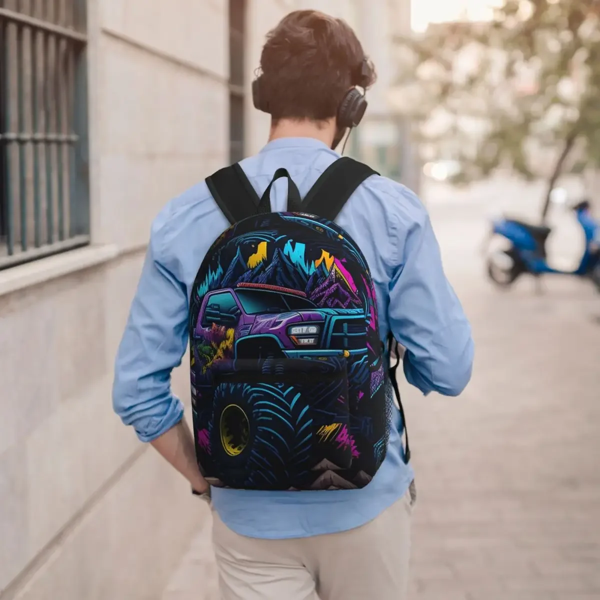 Cartoon Monster Truck In The Mountain Backpack Student BookBag Children School Bag Computer Shoulder Bags for Men Women