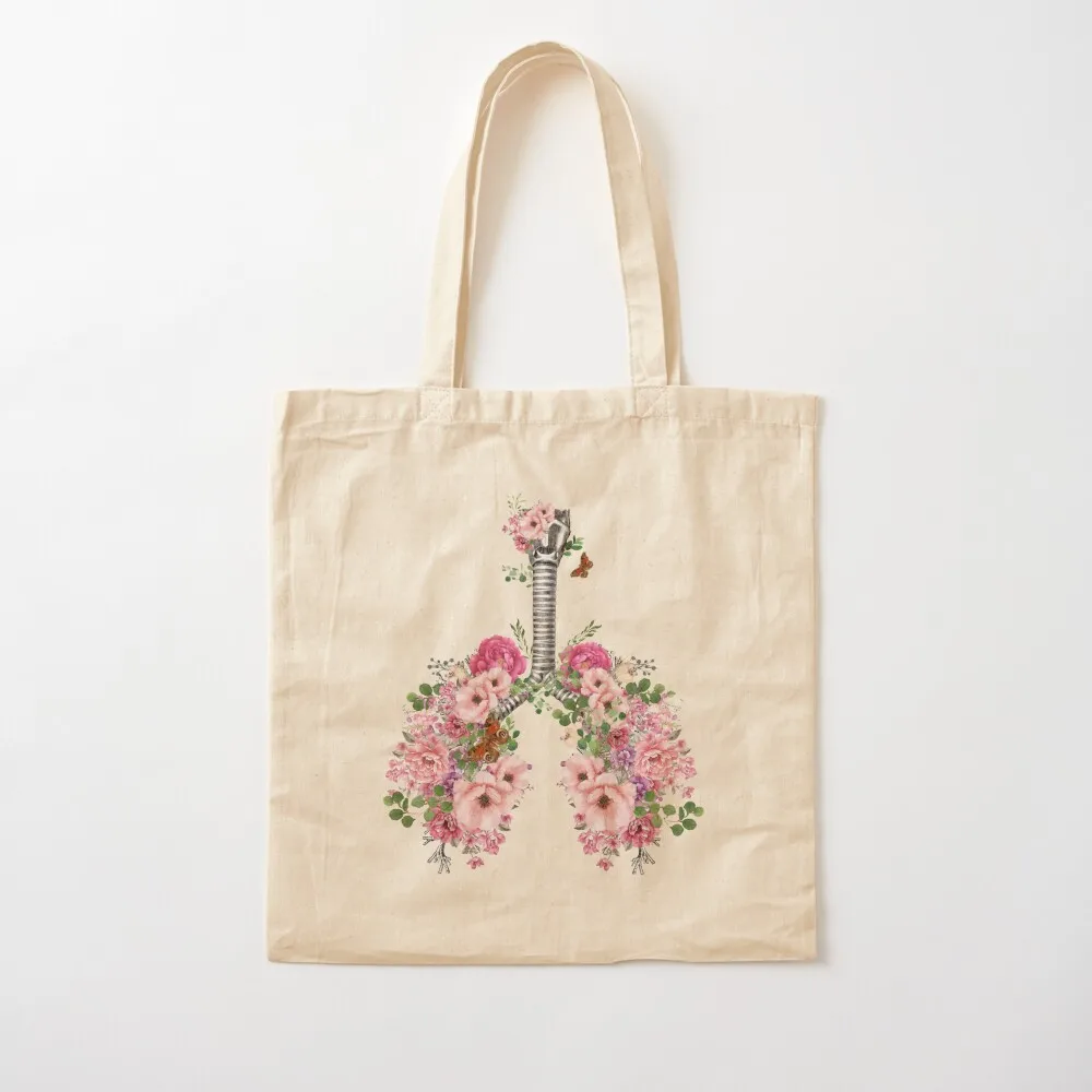 lungs,bloom pink roses, anatomy, watercolor Tote Bag Women bags female bag hand bag ladies Canvas Tote