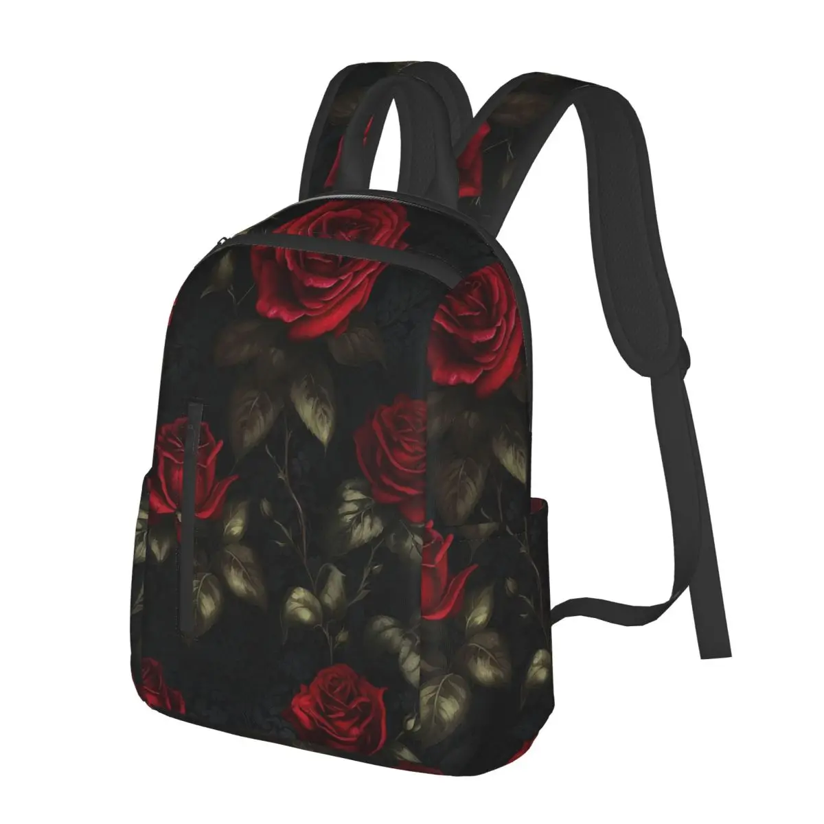 Realistic Red Rose In Dark Pattern Student Backpack School Bag Hiking Travel Daypack for Men Women Bookbag Shoulder Bags