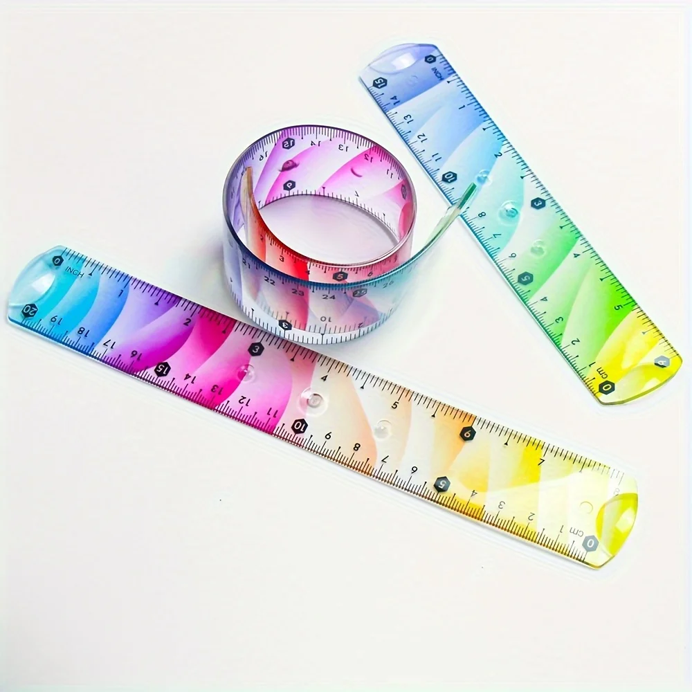 4pcs Colorful Ruler Set - Straight, Protractor & Flexible Ruler for Drawing, School & Office, 20cm/30cm, Craft Supplies