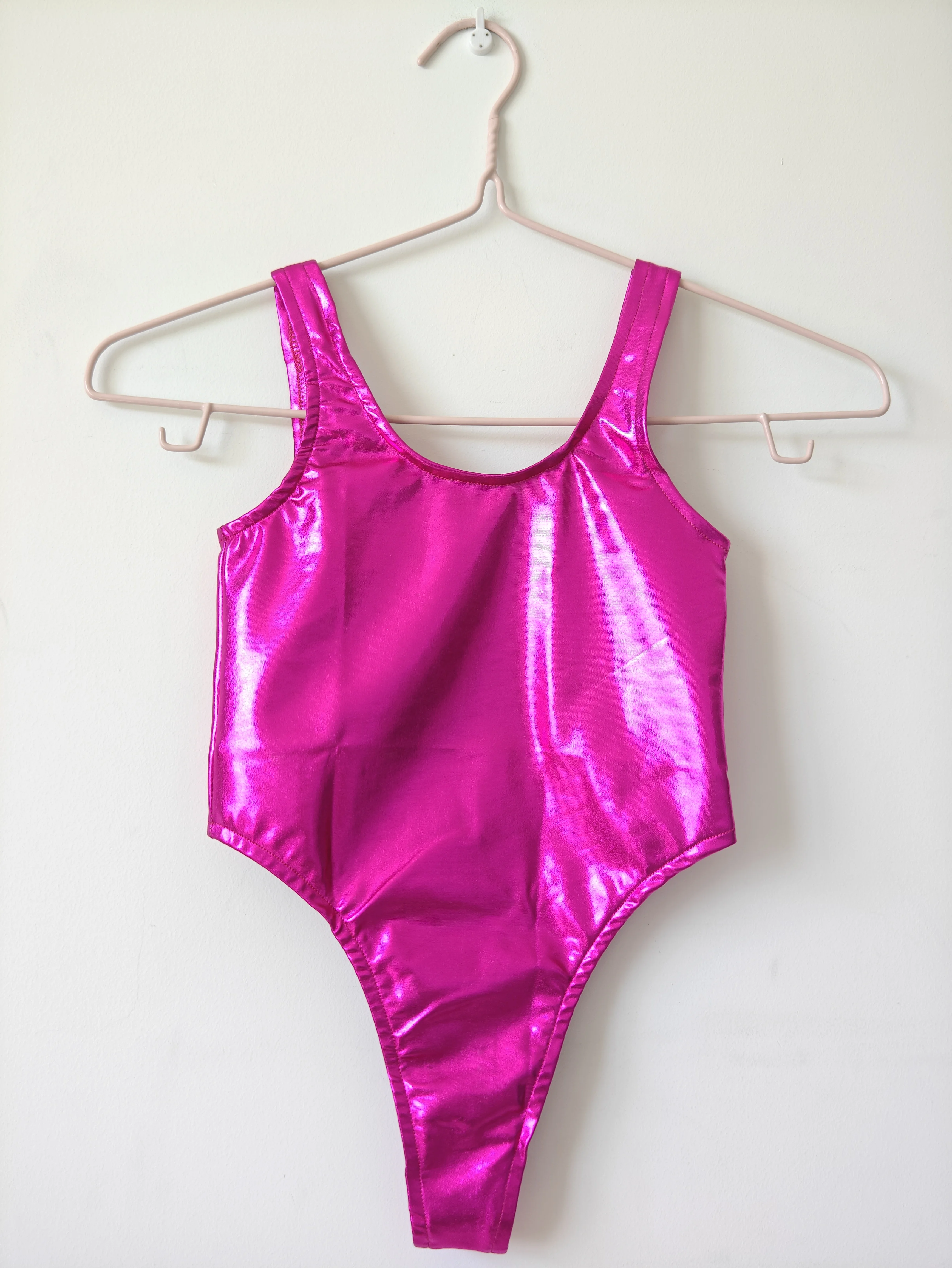 Shiny metallic spandex high split one piece tight swimsuit Nightclub tight fitting stage cool bottomed jumpsuit