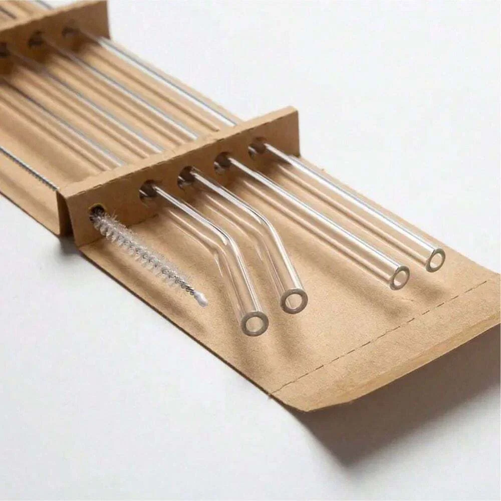 Glas-Smoothie-Strohhalm mit Strohhalmbürste, wiederverwendbare transparente Trinkhalme für Smoothie-Milchshakes, umweltfreundlicher Trinkgeschirr-Strohhalm