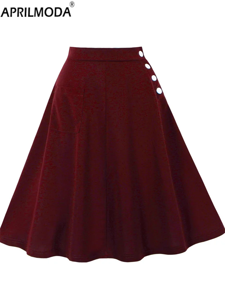 تنانير صيفية غير رسمية طويلة متوسطة الطول بخصر عالٍ للسيدات لعام 2025 مع جيب تنورة مسائية كلاسيكية على شكل حرف A 50s 60s