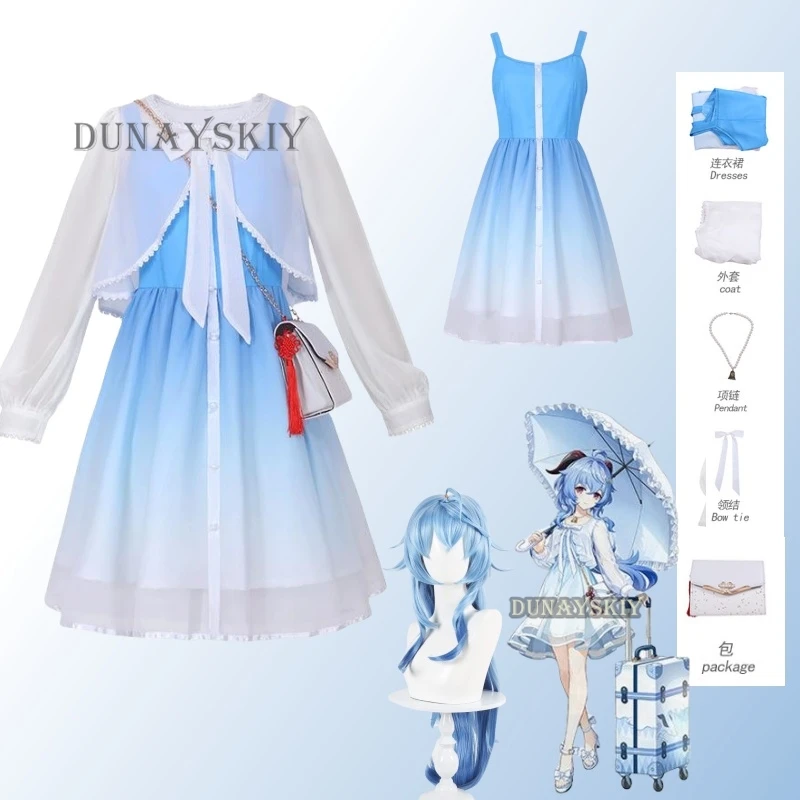 In Stock Ganyu White Dress Doujin Fanart Collab Cosplay Costume Genshin Impact Full Set Wig Halloween Xmas