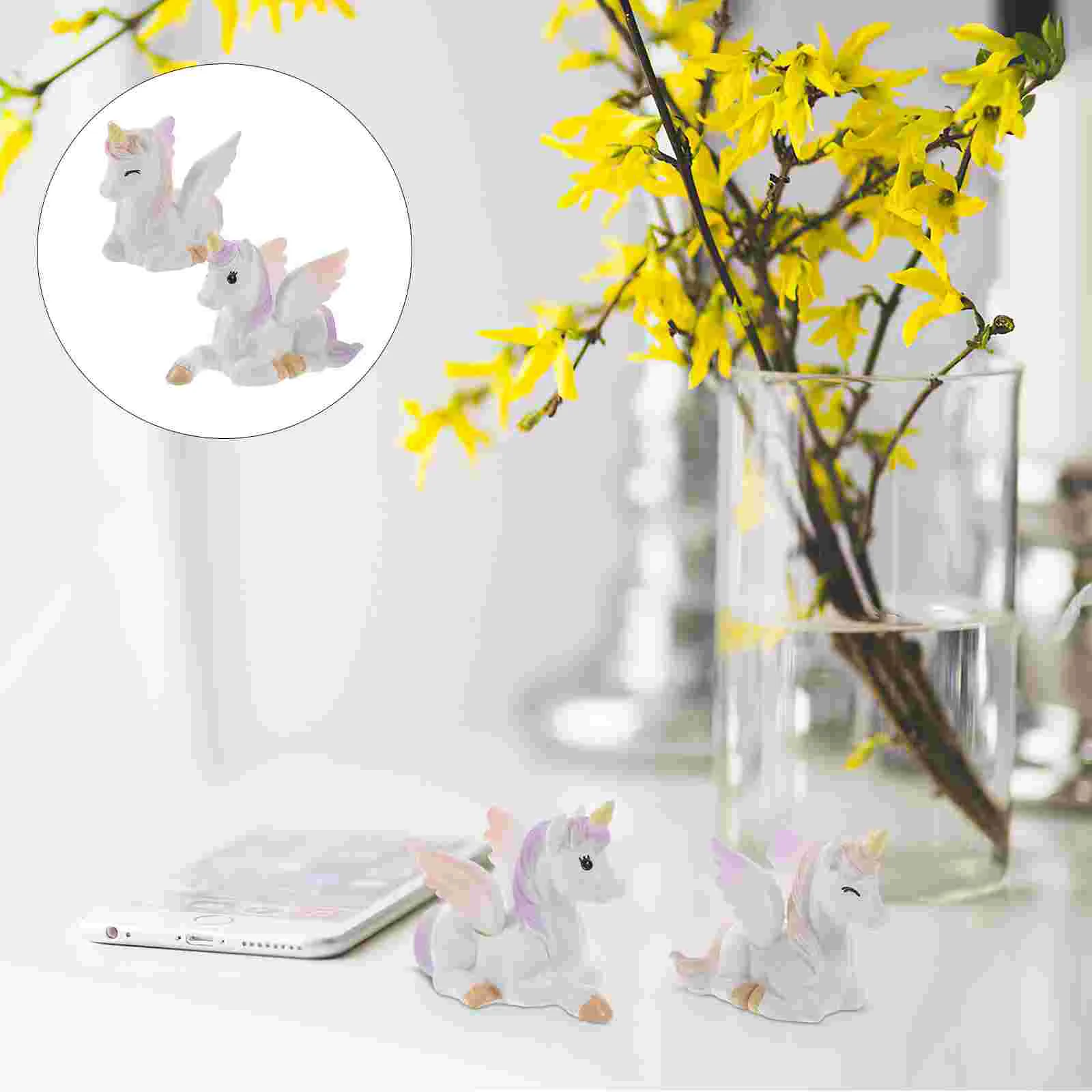 2 pezzi micro decorazione paesaggistica figurine di unicorno viola ornamento sogno in miniatura aggiunta perfetta toppers per cupcake in resina