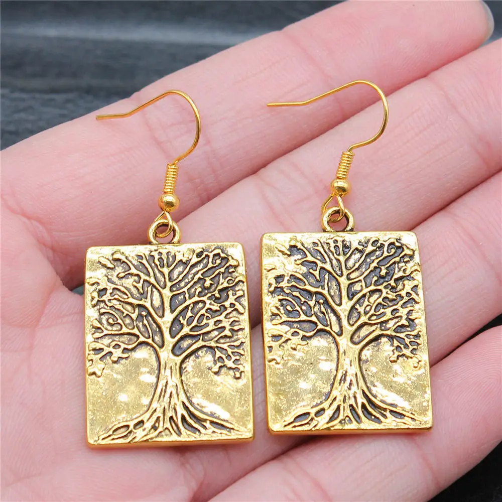 Heart Tree Of Life Embossed Dangle Earrings Boho Family Theme DIY Jewelry Supplies