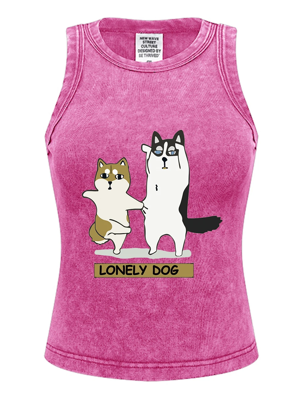 Lonely Dog Dance Muster Drucke Tank Tops Sommer Frauen Baumwolle gewaschene T-Shirts dünne enge Basic Streetwear Casual Damenbekleidung
