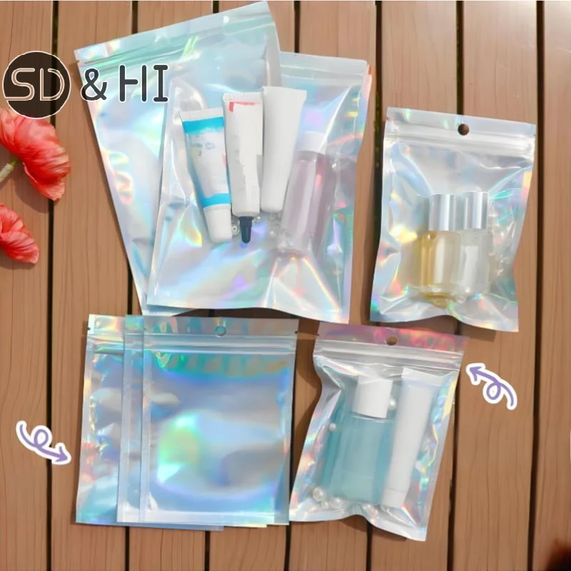 50-piece Holographic Bag, Multi-size Laser Rainbow Pattern Self-sealing Bag, Suitable For Candy Bag And Front Window Samples