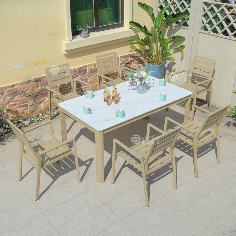 Outdoor villa garden courtyard table and chair combination leisure balcony tea outdoor rain and sun protection metal furniture