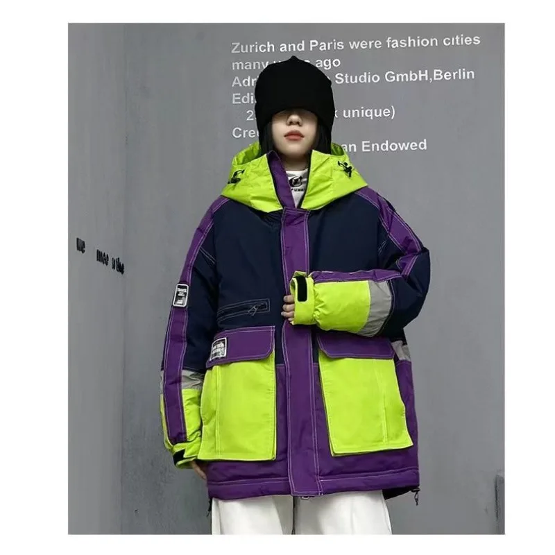 Outerwear New Original Trendy Brand Winter Color-blocking Design Hooded Mid-length Thick and Warm Coat Down Cotton-padded Jacket