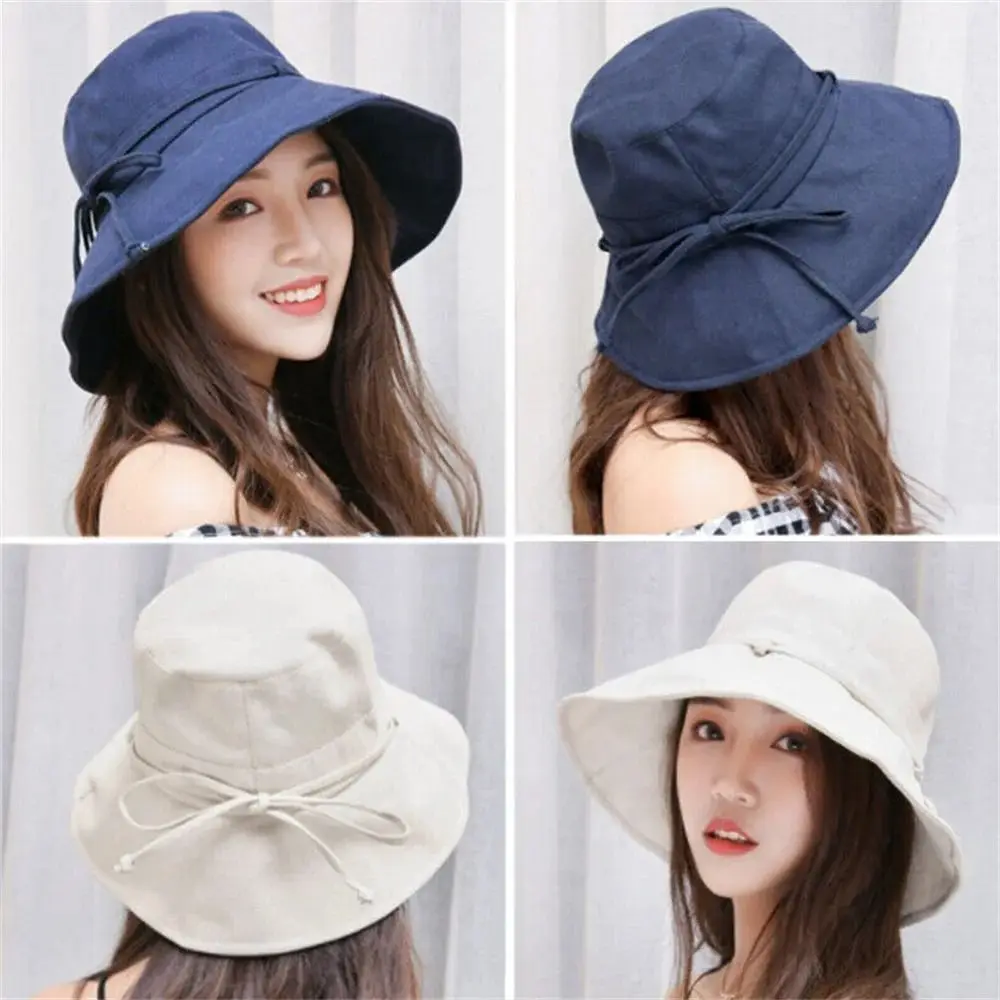 Fashion Solid Color Women Bucket Hat Sunscreen Adjustable Panama Fisherman Hat Foldable Sun Prevent Hats