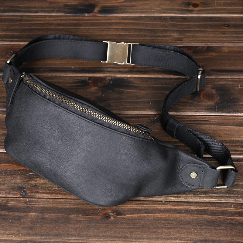 Sac de taille rétro en cuir de vachette pour homme, sac de poitrine en cuir de cheval Elin, tendance Europe et États-Unis