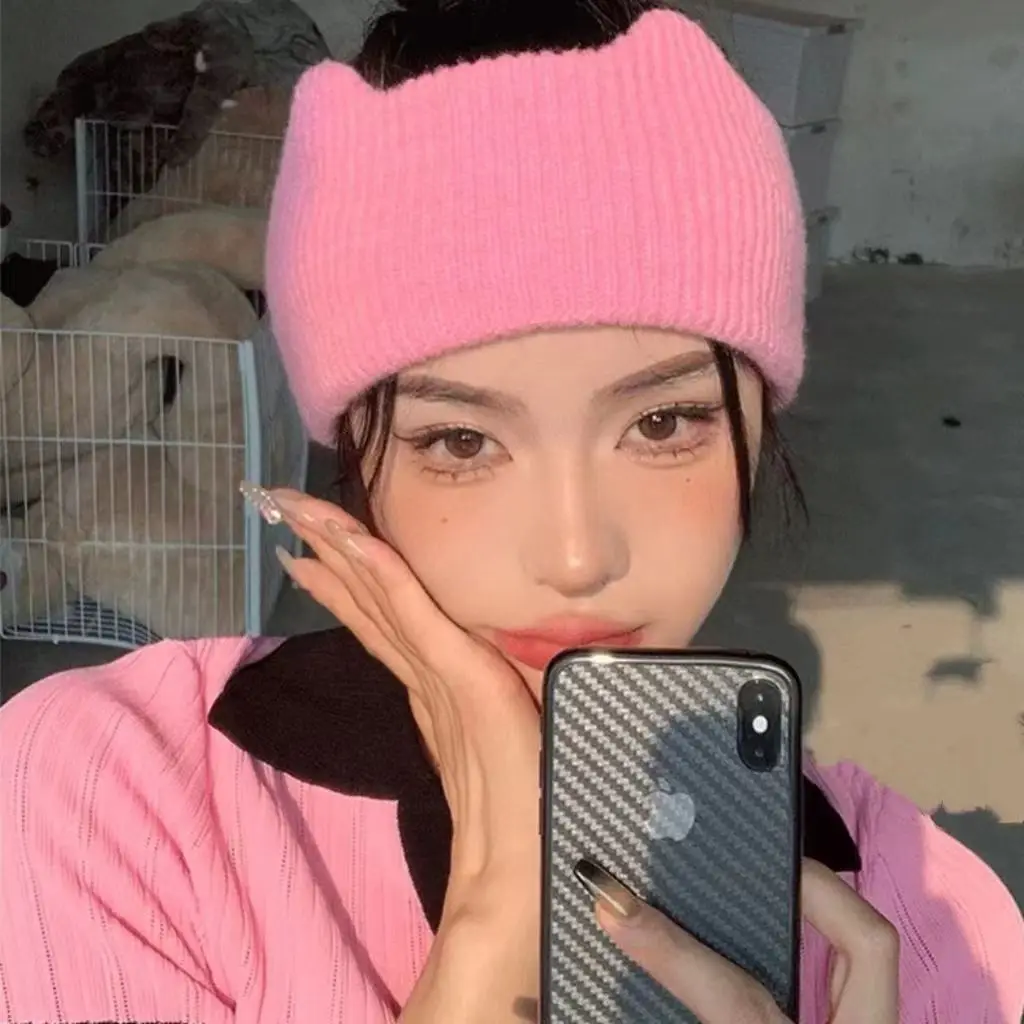 

Cute Cat Ear Warm Knitted Headbands For Autumn & Winter Cold Weather Ear Protection Hairbands Solid Stretch Headwrap Accessories