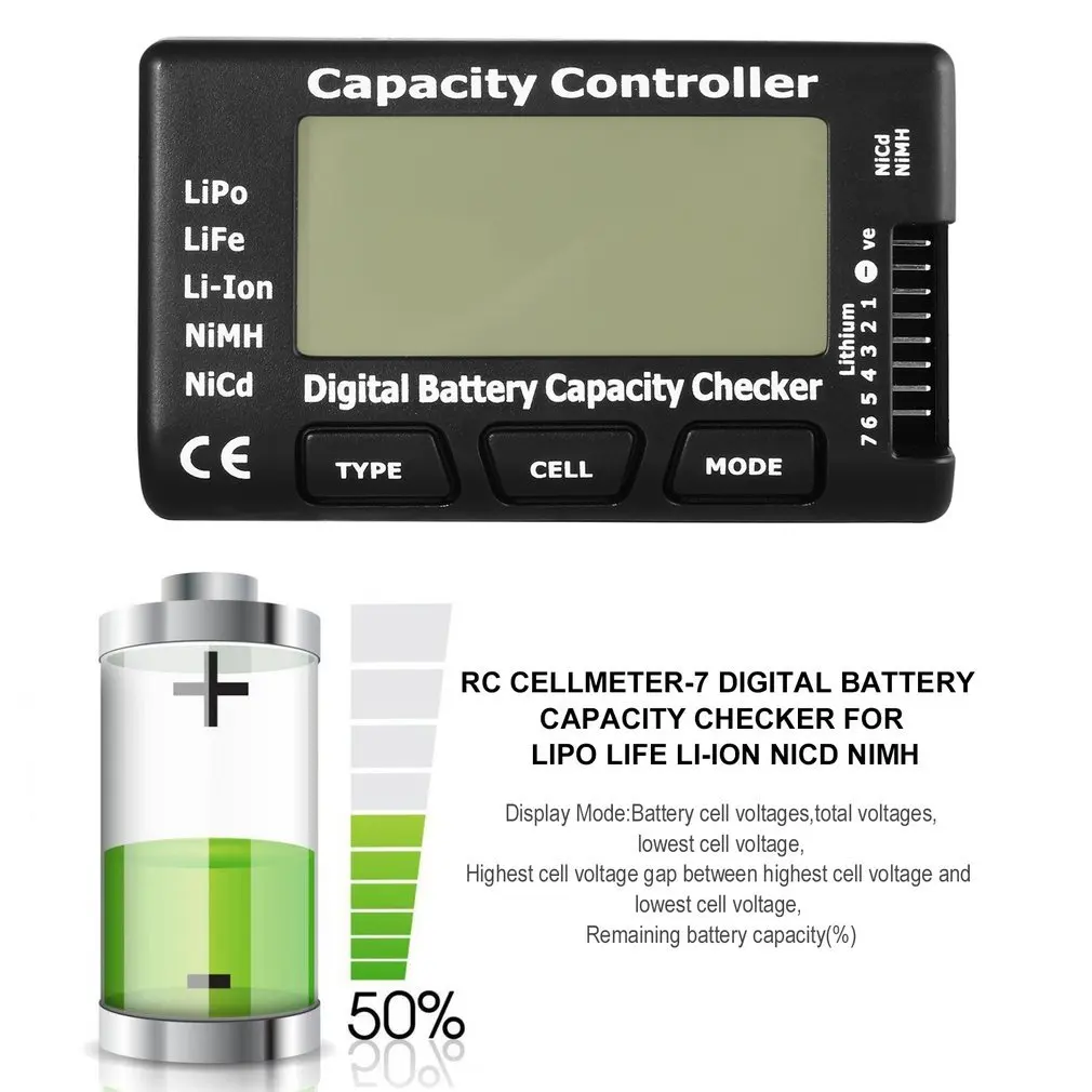 Battery Checker Universal RC Cell Meter-7 Digital Capacity LiPo LiFe Li-ion Nicd NiMH Batteries Voltage Checking Tester