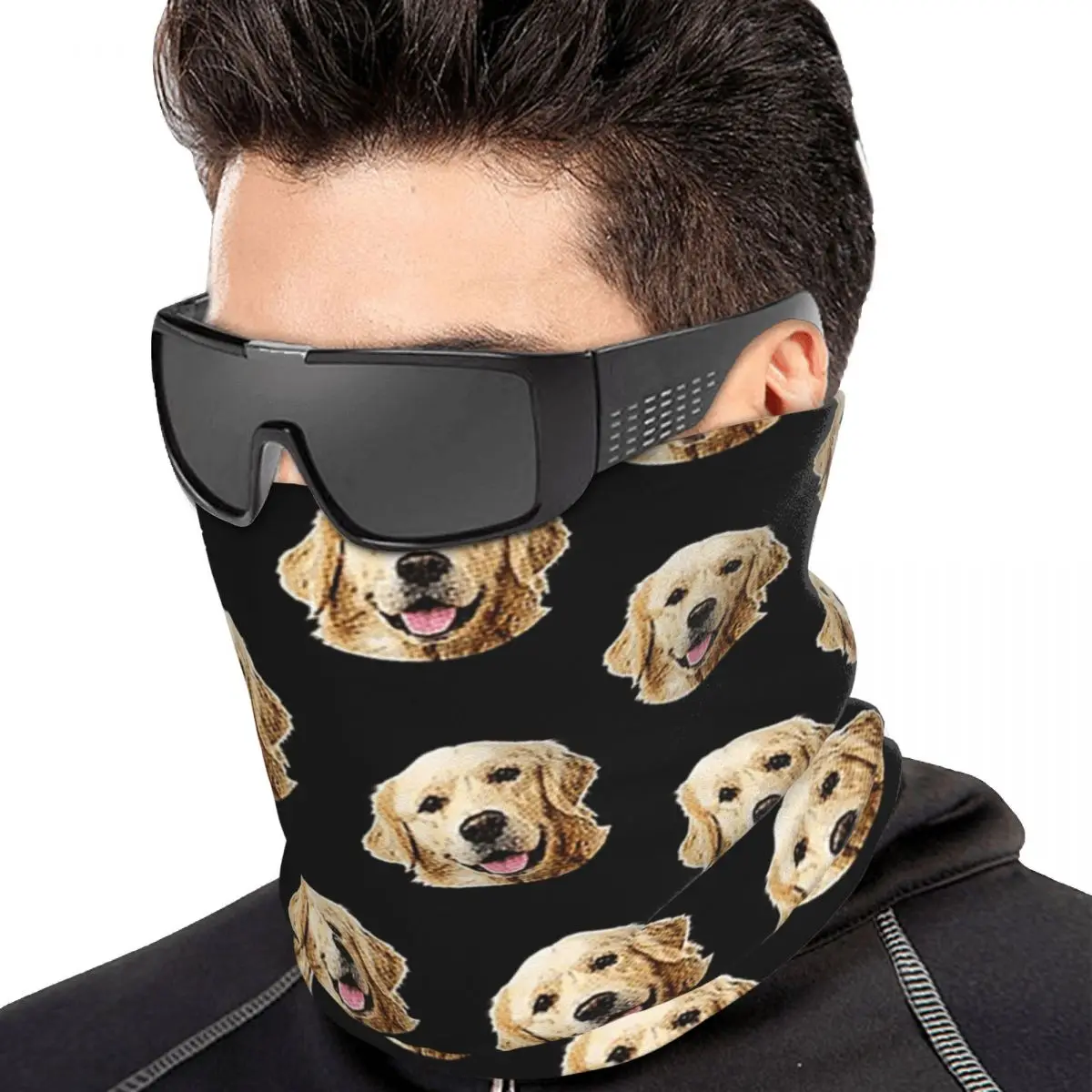 Funny Golden Retriever Face Portrait Multifunctional Elastic Neck Gaiter Wind Proof Face Cover Bandana Unisex for Hiking Fishing