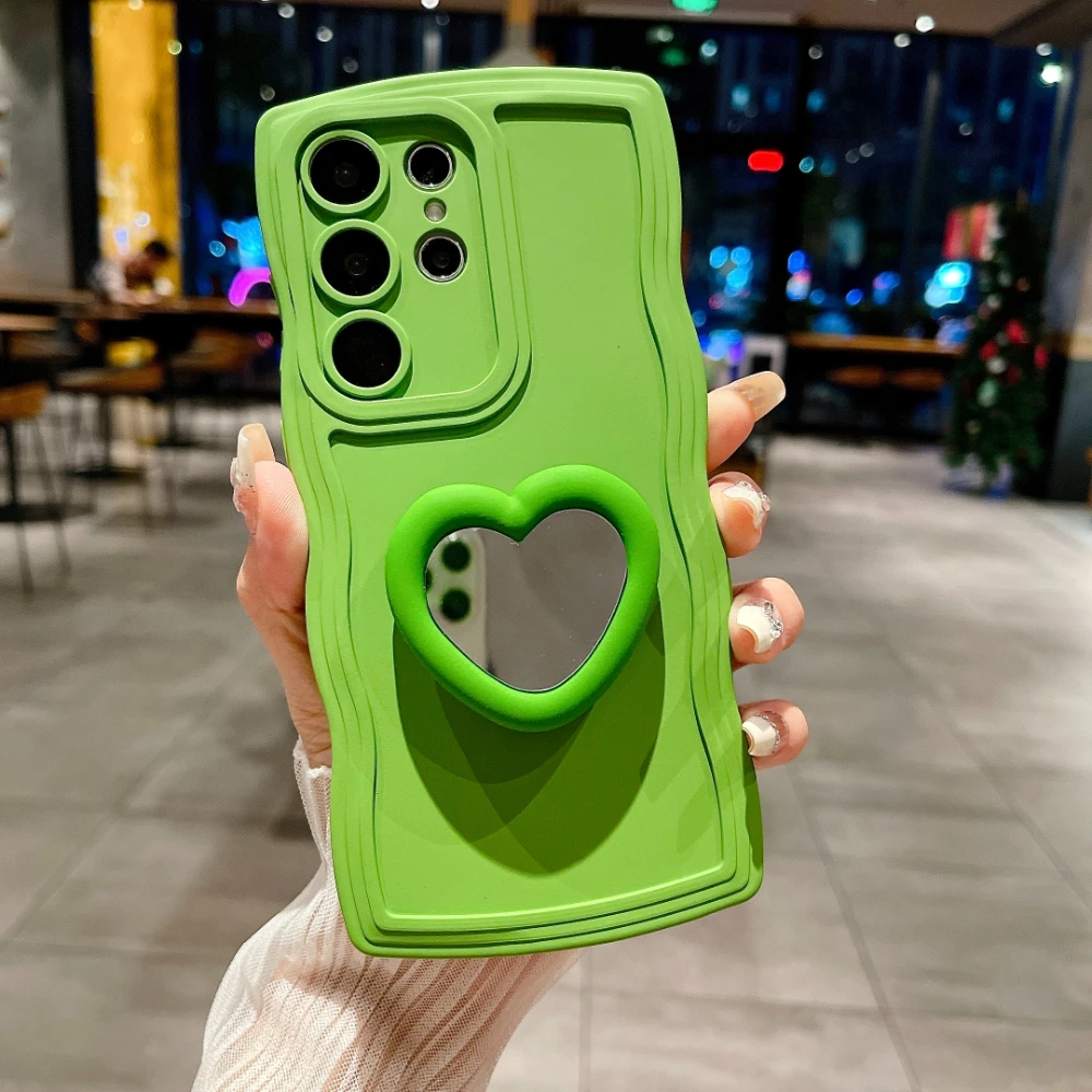 Fashion 3D Love Heart Mirror Stand Case For Samsung A55 A35 A05 A25 A15 A53 A54 A52 A32 A34 A23 A24 A51 A71 Soft Silicone Case