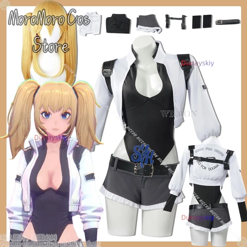 

Виртуальная подруга Grokkk Аниме Игра Ani 코스프레 의상 Костюм Сексуальный комбинезон Нижнее белье Короткое белое панк-пальто Мини-брюки Хэллоуин Cos