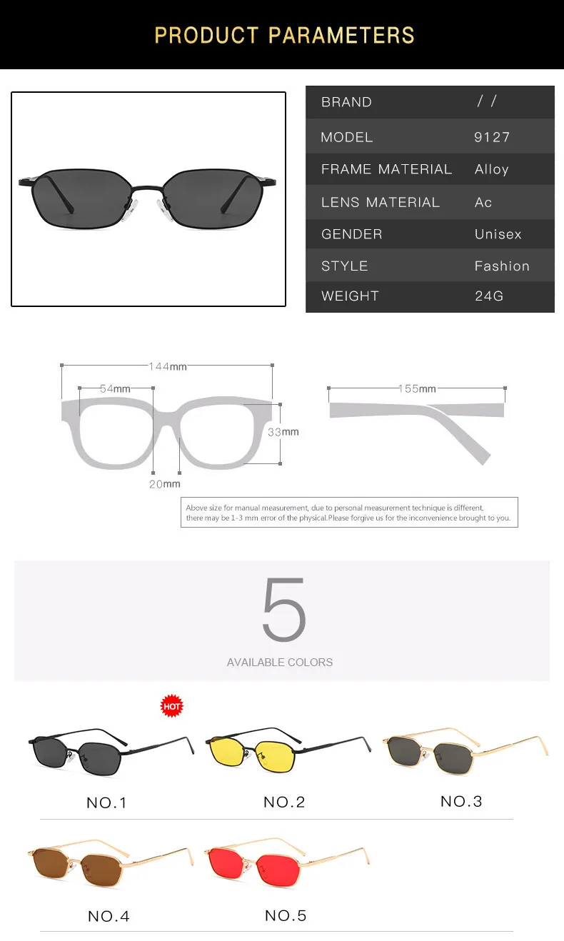 Neue Quadratische Sonnenbrille für Damen und Herren, Rechteckige Sonnenbrille mit Metallrahmen, Ovale Brillen für Männer und Frauen – Detail 10
