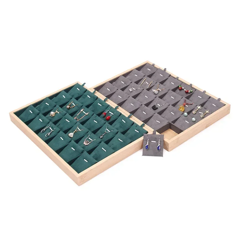 24Grids Bamboo Jewelry Pendant Tray Necklace Storage Jewelry Organizer Tray Holder Showcase For Drawer
