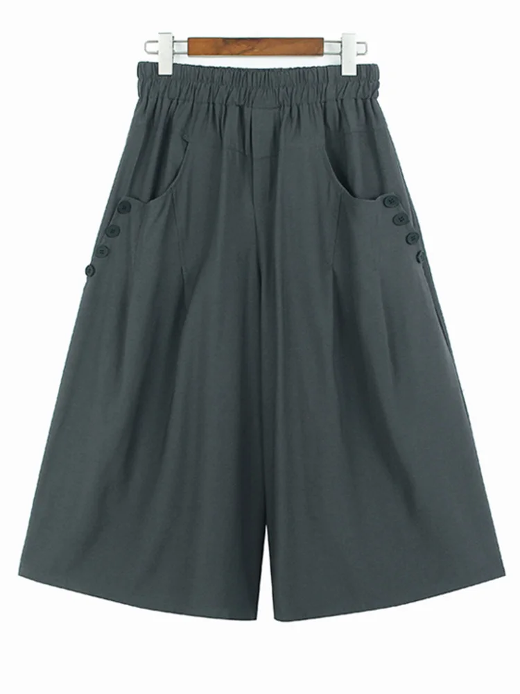 

High Elastic Waist Apricot Button Long Wide Leg Pants New Loose Fit Trousers Women Fashion Tide Spring Autumn O156