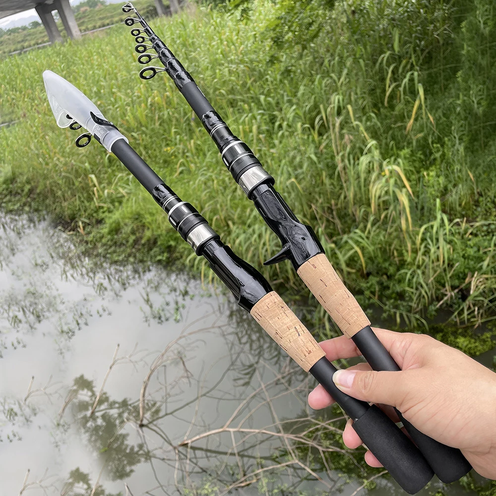 Teleskop Köder Stange 1,5 M 1,8 M 2,1 M 2,4 M Carbon Spinnrute Baitcasting Angelrute 8g-25g Holzgriff Casting Angelgerät – Detail 15