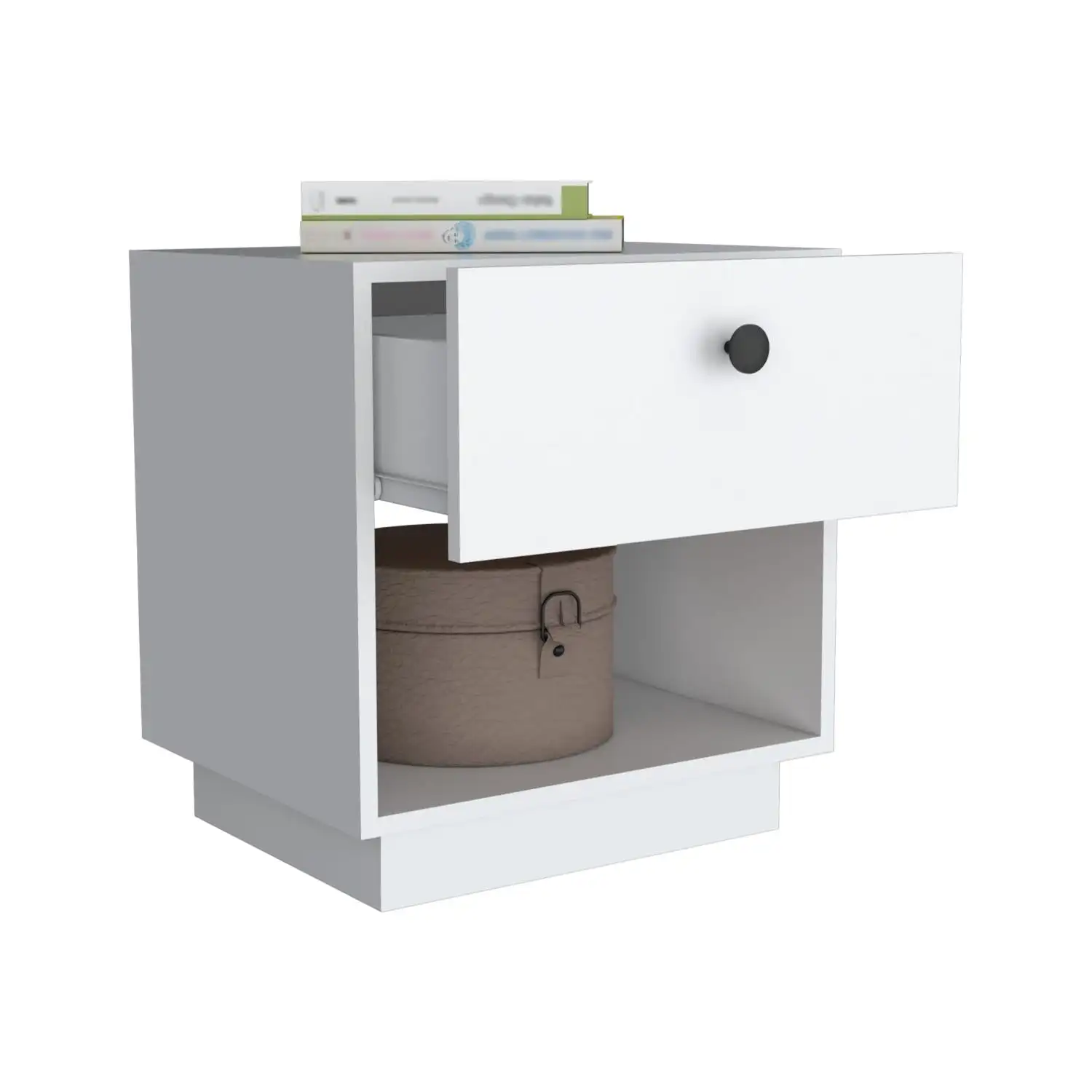 Paris 1 Drawer Nightstand, Open Lower Shelf White