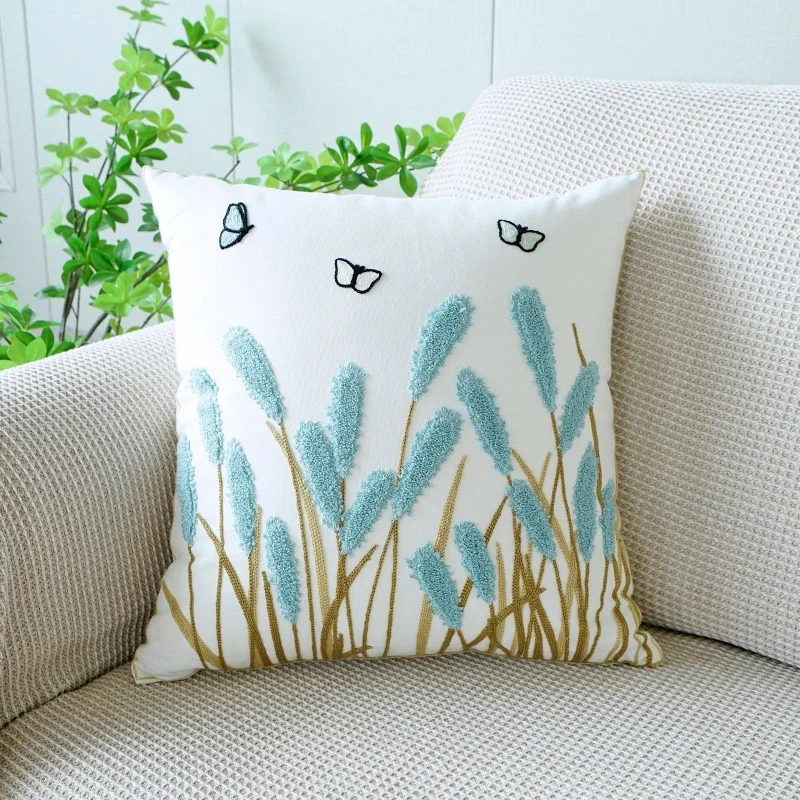45X45CM Plant Embroidery Throw Pillow Cover Nordic Fresh  Stamping Waist Cushion Cover Decor Home Decorative Pillowcase