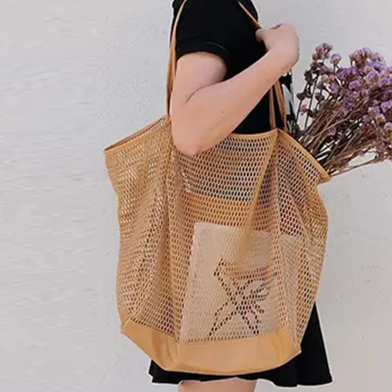 Hollow Knitted Women's Bags Casual Female Shoulder Bags Simple Crochet Tote Bags Ladies Shopping Top-Handle Bags Handbag