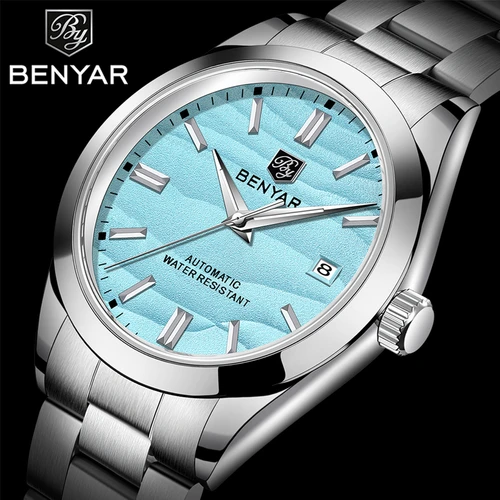Imagen 1 del producto BENYAR 2024 arena diámetro 40MM gran oferta relojes mecánicos 316L acero inoxidable Simple 5Bar impermeable reloj de pulsera automático para hombres 