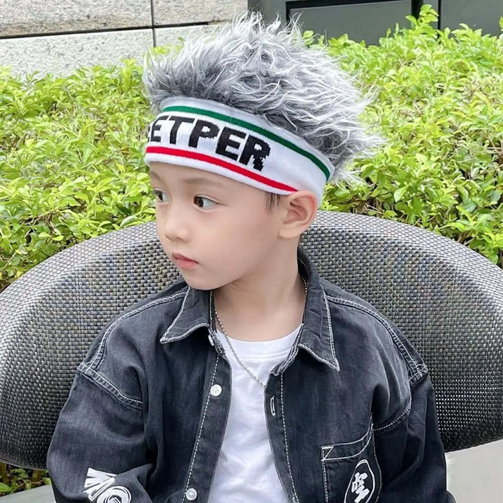 Portable Funny Wig Hat Knitted Elastic Beanies Cap Cool Personality Hair Integrated Headwear Boys Girls