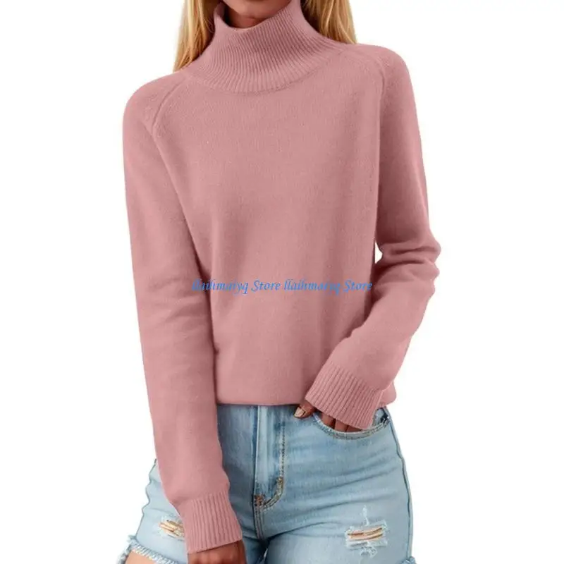 573B Lightweight Women's Sweater High Neck Knit Thickened Comfort Loose Long Sleeve