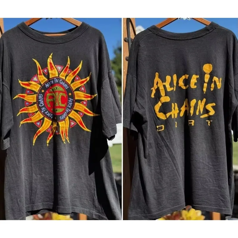 Remake T-shirt Classic Style T-shirt Summer New Men's and Women's Top Alice in Chains Band 2 Side Black Short Sleeves
