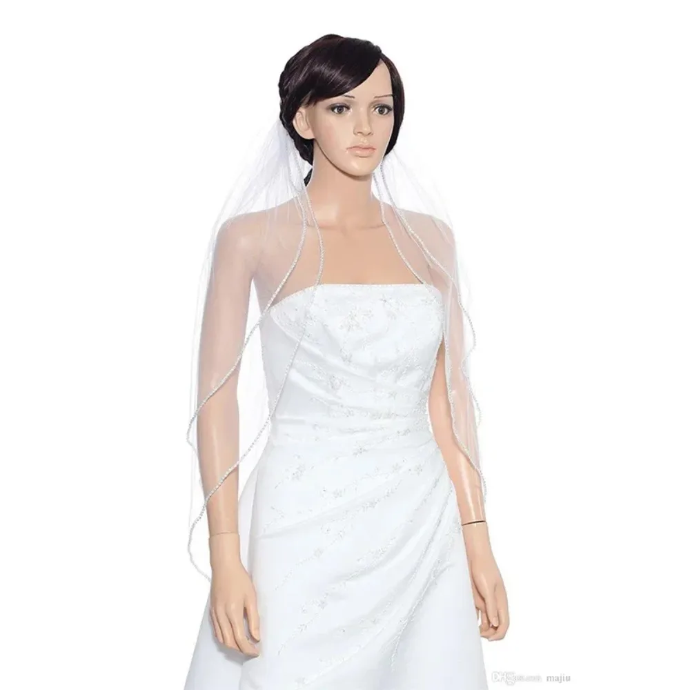 

Реальное изображение, двухслойная свадебная фата IgE Street Stones Edge, длина ямы белого цвета слоновой кости, Vail невесты с металлической расческой.