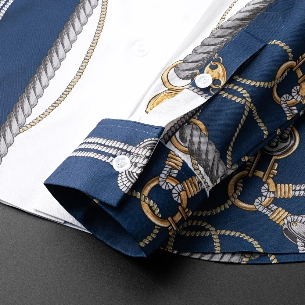 Brand Luxury Printed Shirts Men Casual Business Dress Shirts Autumn Slim Fit Long Sleeve Social Party Tuxedo Blouse Men Clothing