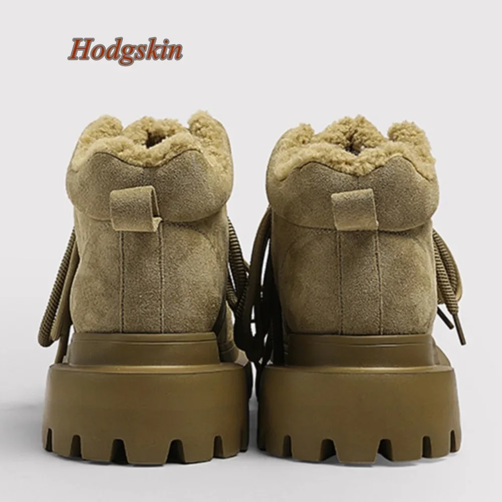 Cross Tied Round Toe Women Boots Mid Calf Chunky High Heel Solid Patchwork Boots 2025 Newest Casual Fashion Winter Snow Boots