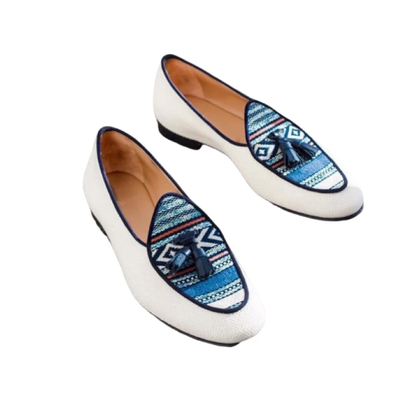 

Canvas Embroidery Top Layer Pigskin Leather Advanced Texture Trendy and Beautiful All-Matching Loafers for Spring Summer AG2507
