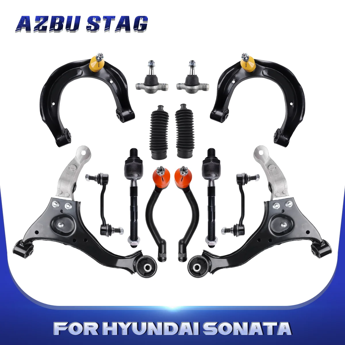 AzbuStag 14Pcs Front Upper Lower Control Arm Tie Rod Boot Sway Bar Link Suspension for HYUNDAI SONATA 2006 2007 2008