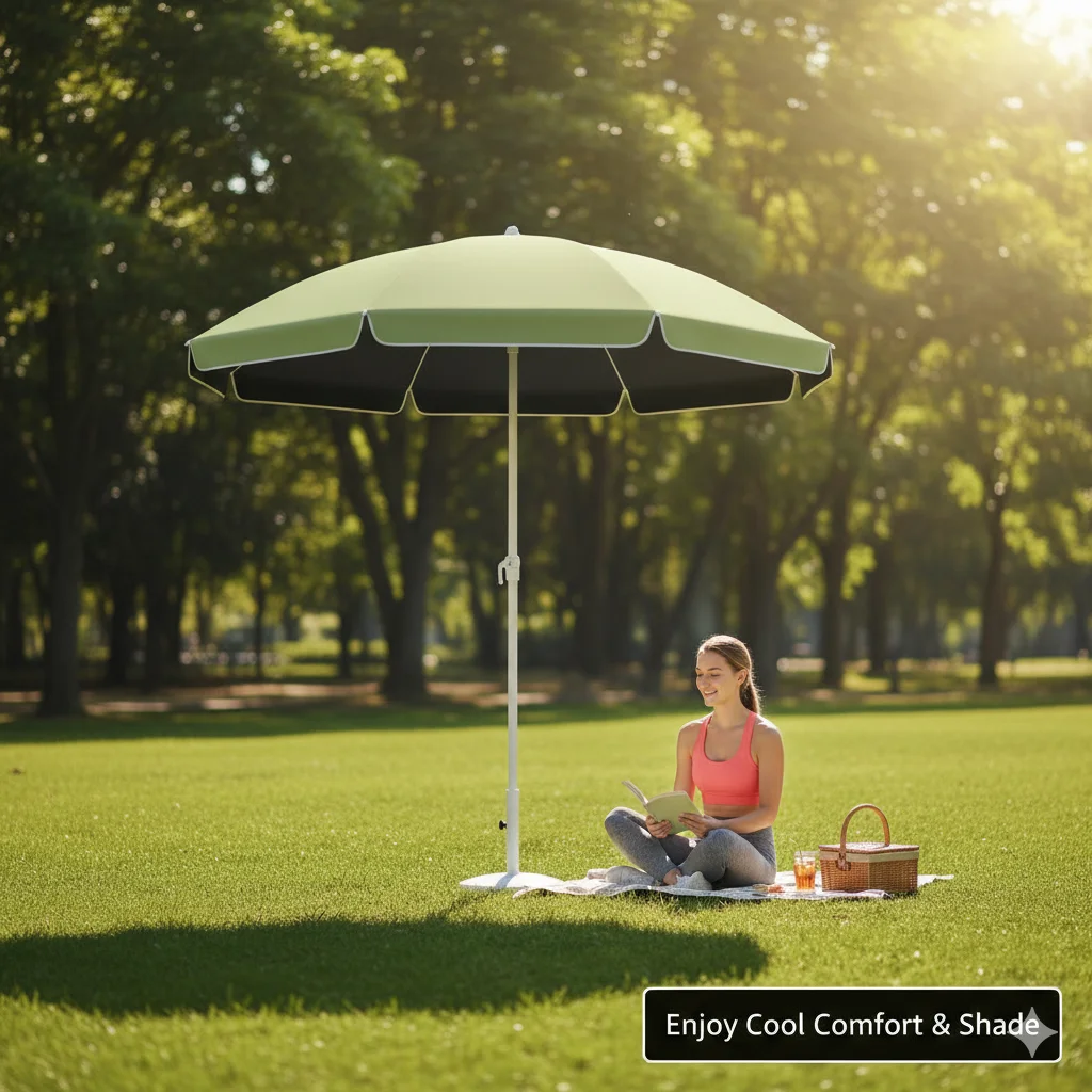 Outdoor Fashionable Olive Green Black Glue Decorative Sunshade Umbrella Portable for Courtyard Beach without Base