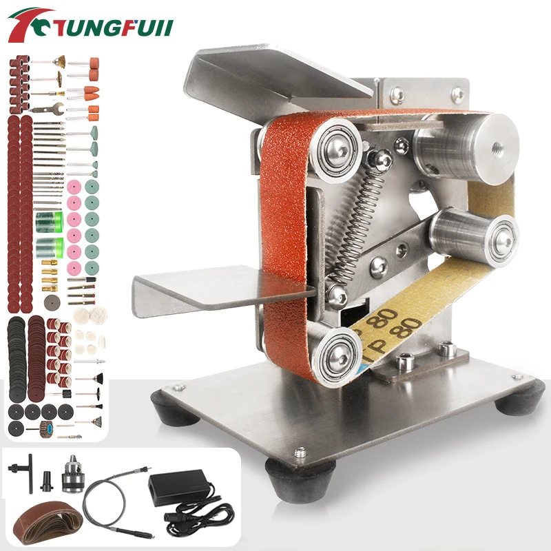 110V-220V Mini Belt Sander Grinding Machine Sharpening Sanding Grinding Tool Electric Sander DIY Polisher Machine DC 12-24V