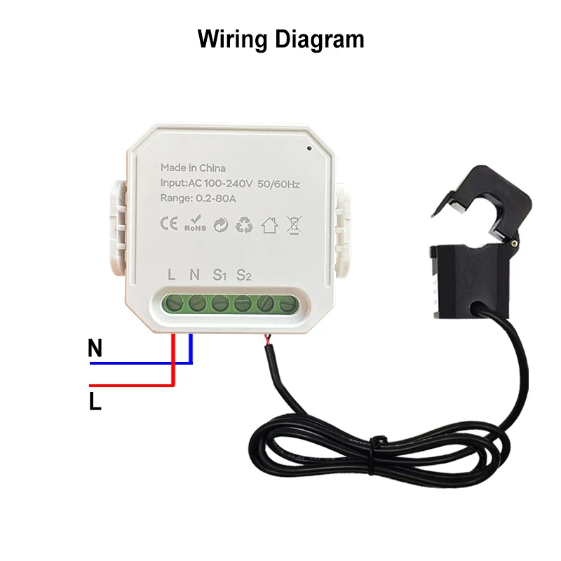 Tuya WIFI مقياس الطاقة الذكي AC100-240V 1CT المشبك App التحكم 80A مراقبة الطاقة إحصاءات الكهرباء 50/60 هرتز الحياة الذكية