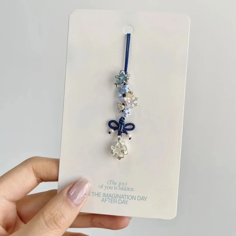 新しい中国風立体蝶結び携帯電話チェーンバッグペンダントキーホルダーアクセサリー花柄織り携帯電話チェーン