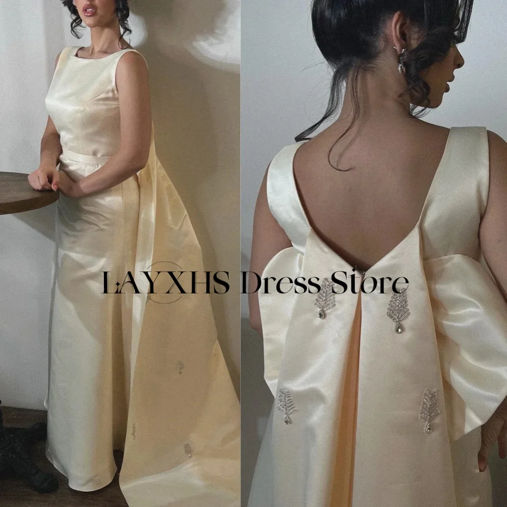 LAYXHS Exquisite Abendkleider mit O-Ausschnitt, Meerjungfrau, rückenfrei, mit Perlen besetzt, Schal, bodenlang, Ballkleider, individuell gestaltet